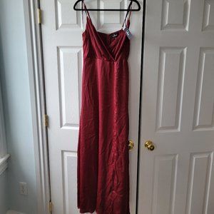 Lulus Constantine Satin Maxi Dress (Burgundy)